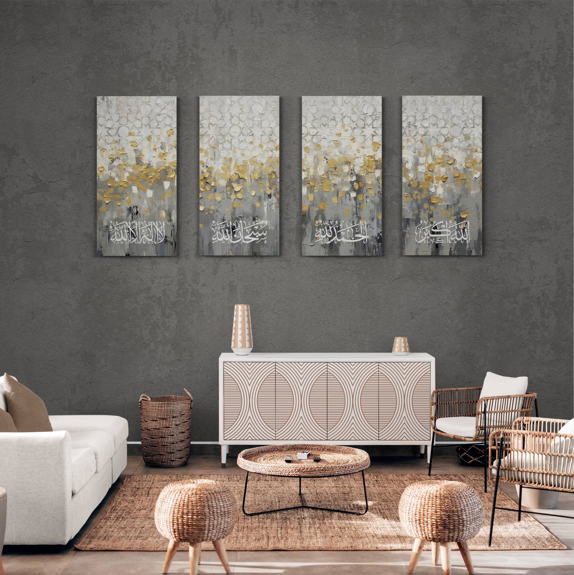 Arab Canvas's Modern Islamic Artwork, exuding spiritual tranquility through the combination of Tasbih e Fatema in Arabic calligraphy and a minimalist color palette.