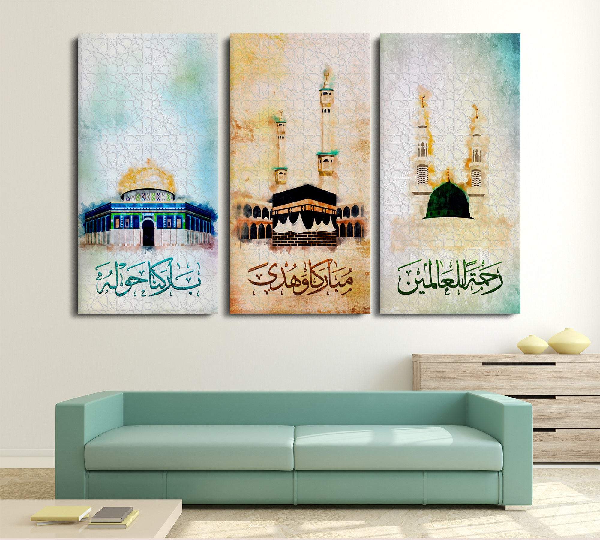 Kaaba-Nabawi-Aqsa-Islamic Wall Art-Thuluth-Giclée Fine Art Print - arabcanvasstore