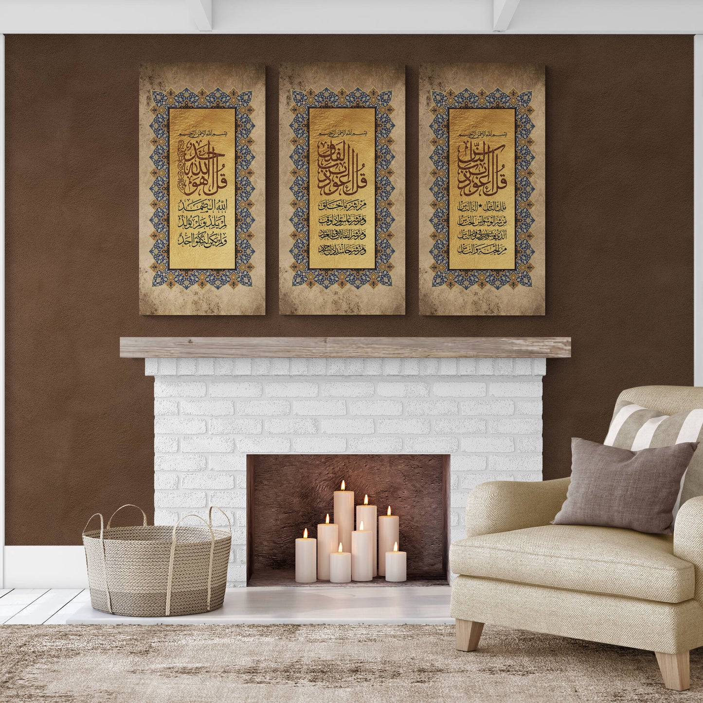 3 Quls-Traditional Tezhib Islamic Wall Art-Thuluth Naskh-Giclée Fine Art Print