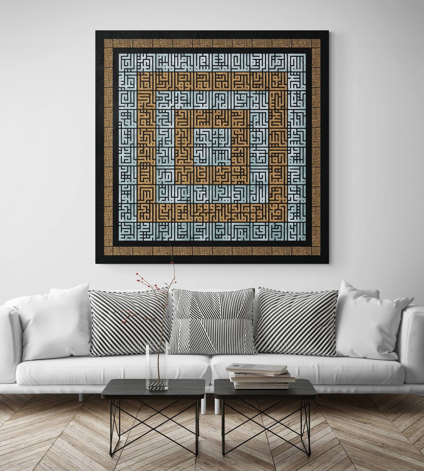 Asmaullah il Husna-99 Names of Allah-Modern Islamic Wall Art-Square Kufi-Giclée Fine Art Print - Arab Canvas