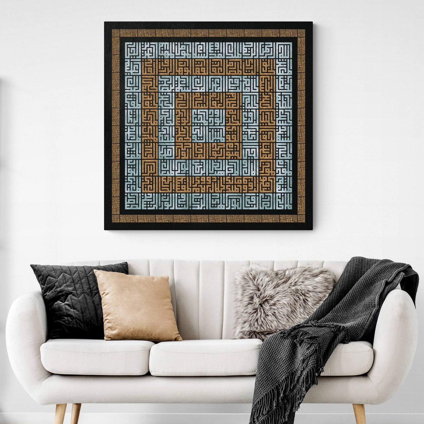 Asmaullah il Husna-99 Names of Allah-Modern Islamic Wall Art-Square Kufi-Giclée Fine Art Print - Arab Canvas