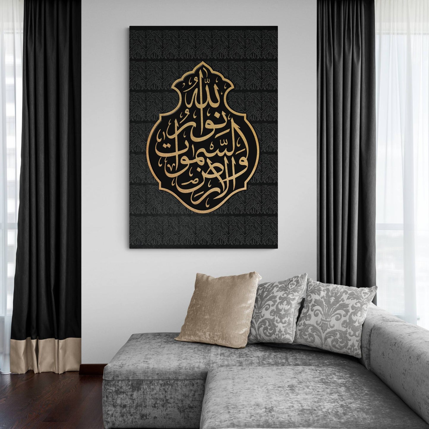 Ayat un Noor-Kiswah of Kaaba-Traditional Islamic Art-Giclée Fine Art Print - Arab Canvas