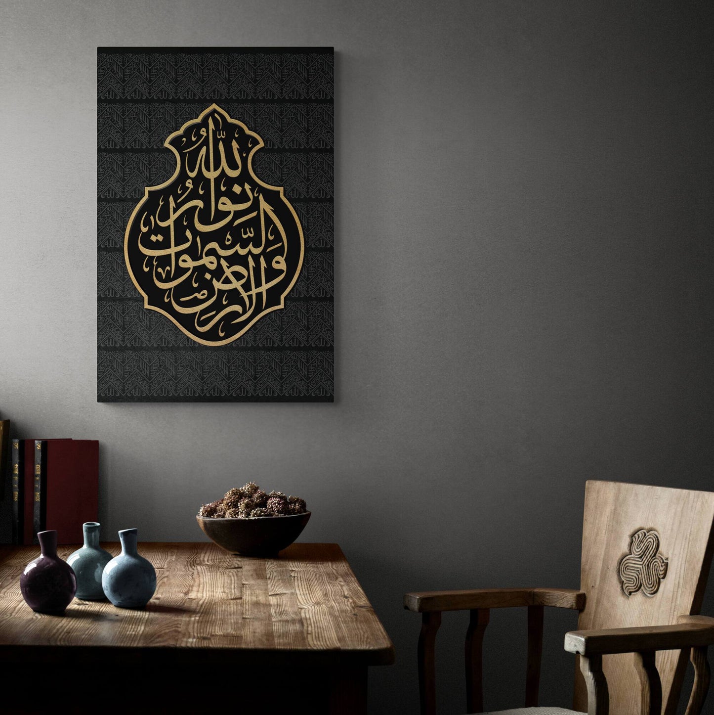 Ayat un Noor-Kiswah of Kaaba-Traditional Islamic Art-Giclée Fine Art Print - Arab Canvas