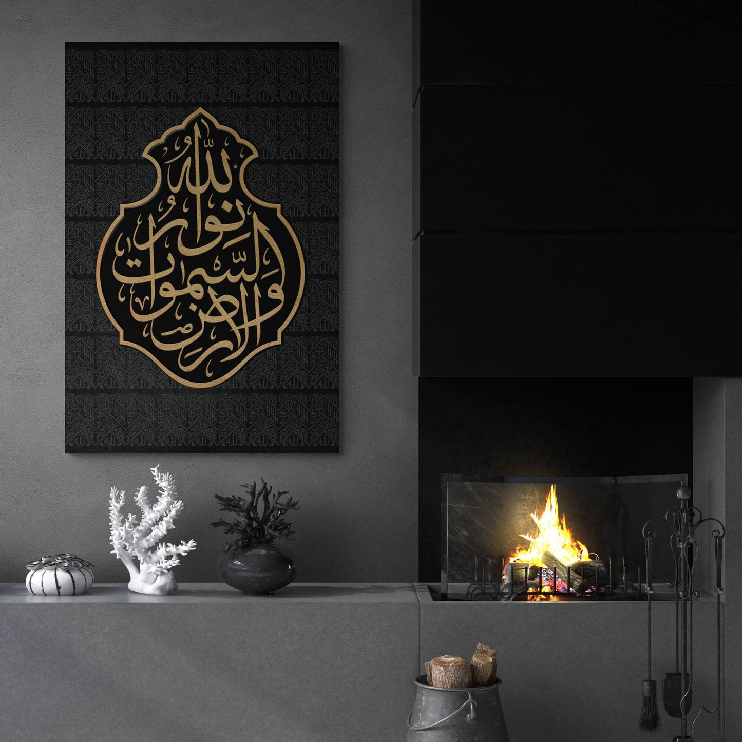 Ayat un Noor-Kiswah of Kaaba-Traditional Islamic Art-Giclée Fine Art Print - Arab Canvas