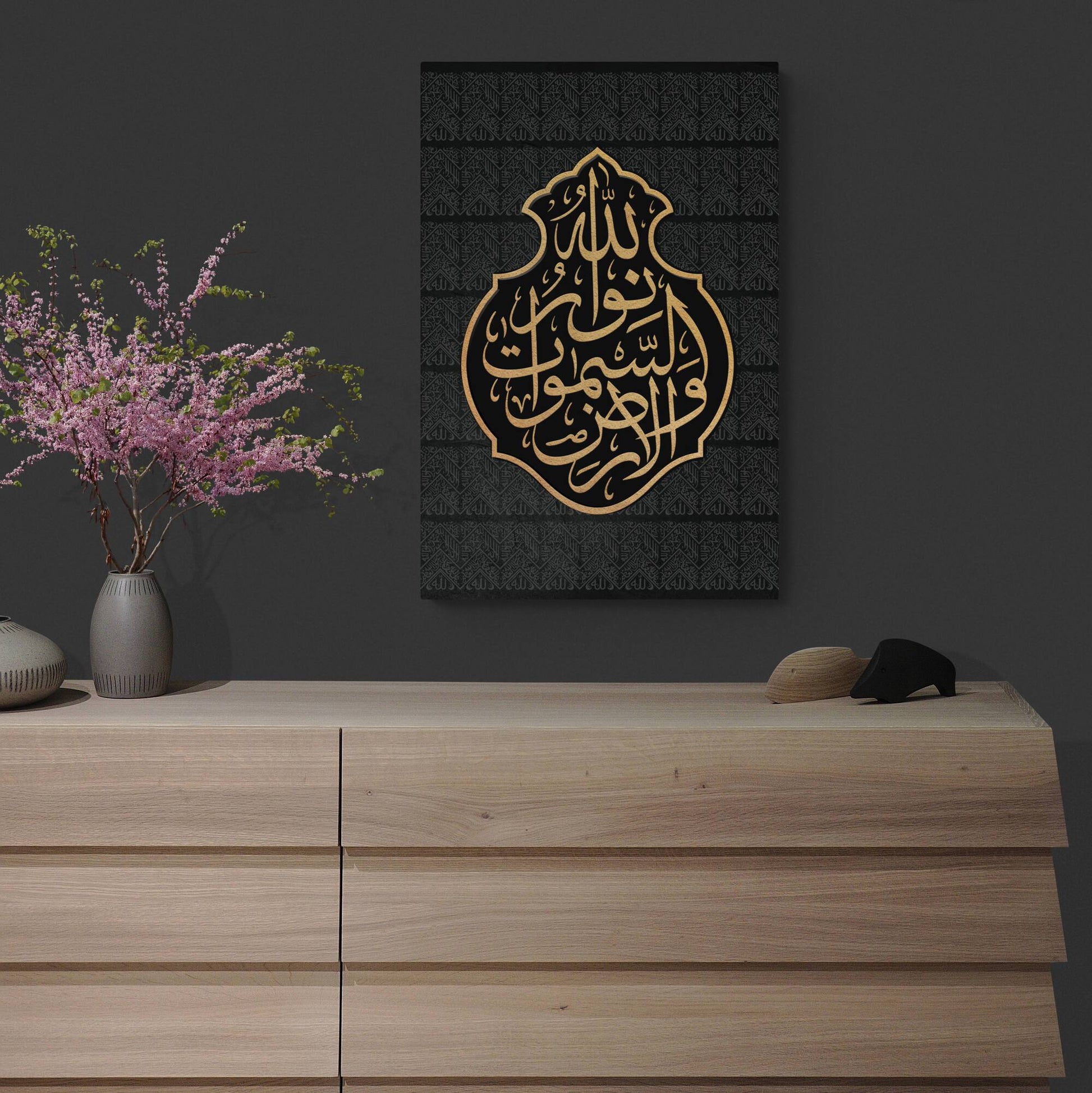 Ayat un Noor-Kiswah of Kaaba-Traditional Islamic Art-Giclée Fine Art Print - Arab Canvas