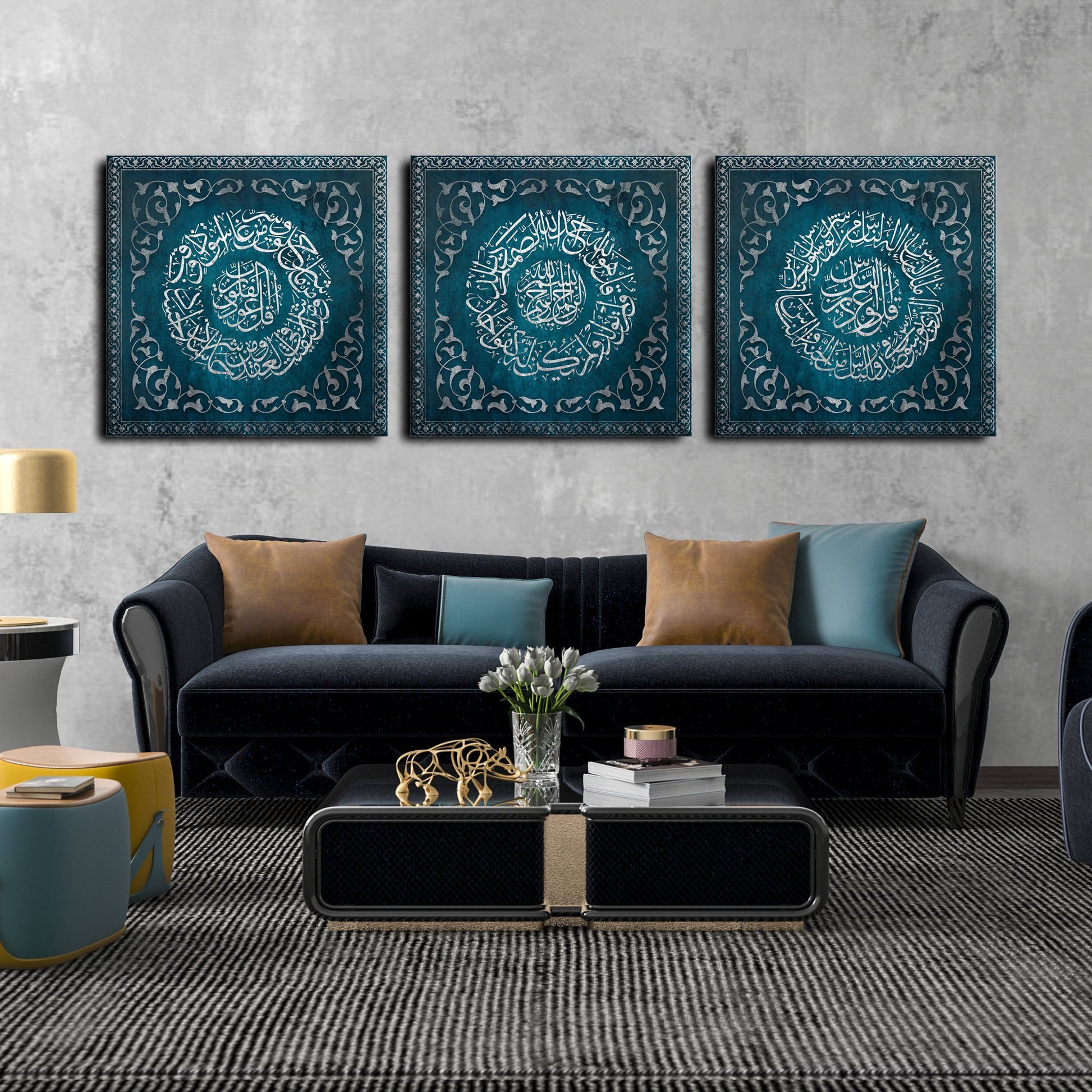 ISLAMIC WALL ART - 3 Quls - Naas Falaq Ikhlaas - Islamic Calligraphy Thuluth - Giclée Fine Art Print - arabcanvasstore