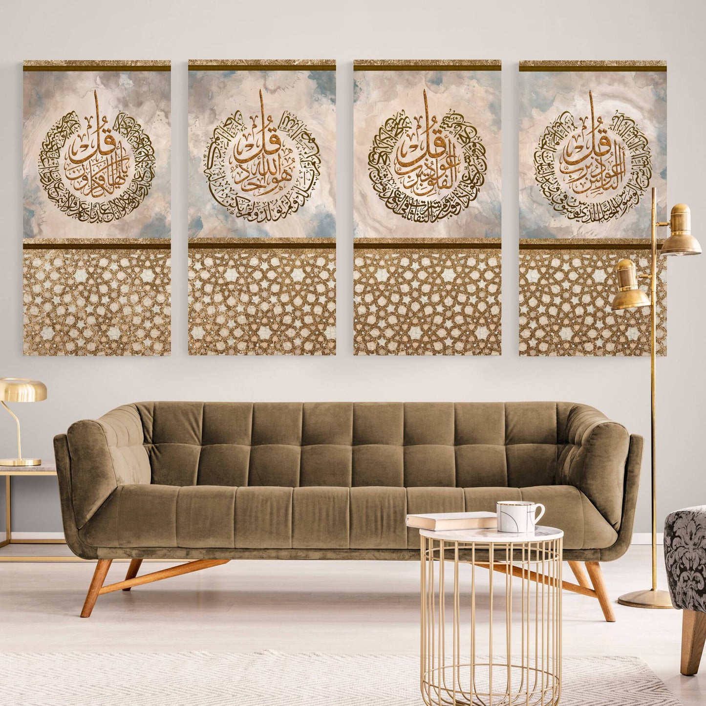 Islamic Wall Art Modern-4 Quls-Thuluth-Naas, Falaq, Ikhlaas, Kafirun-Giclée Fine Art Print - Arab Canvas