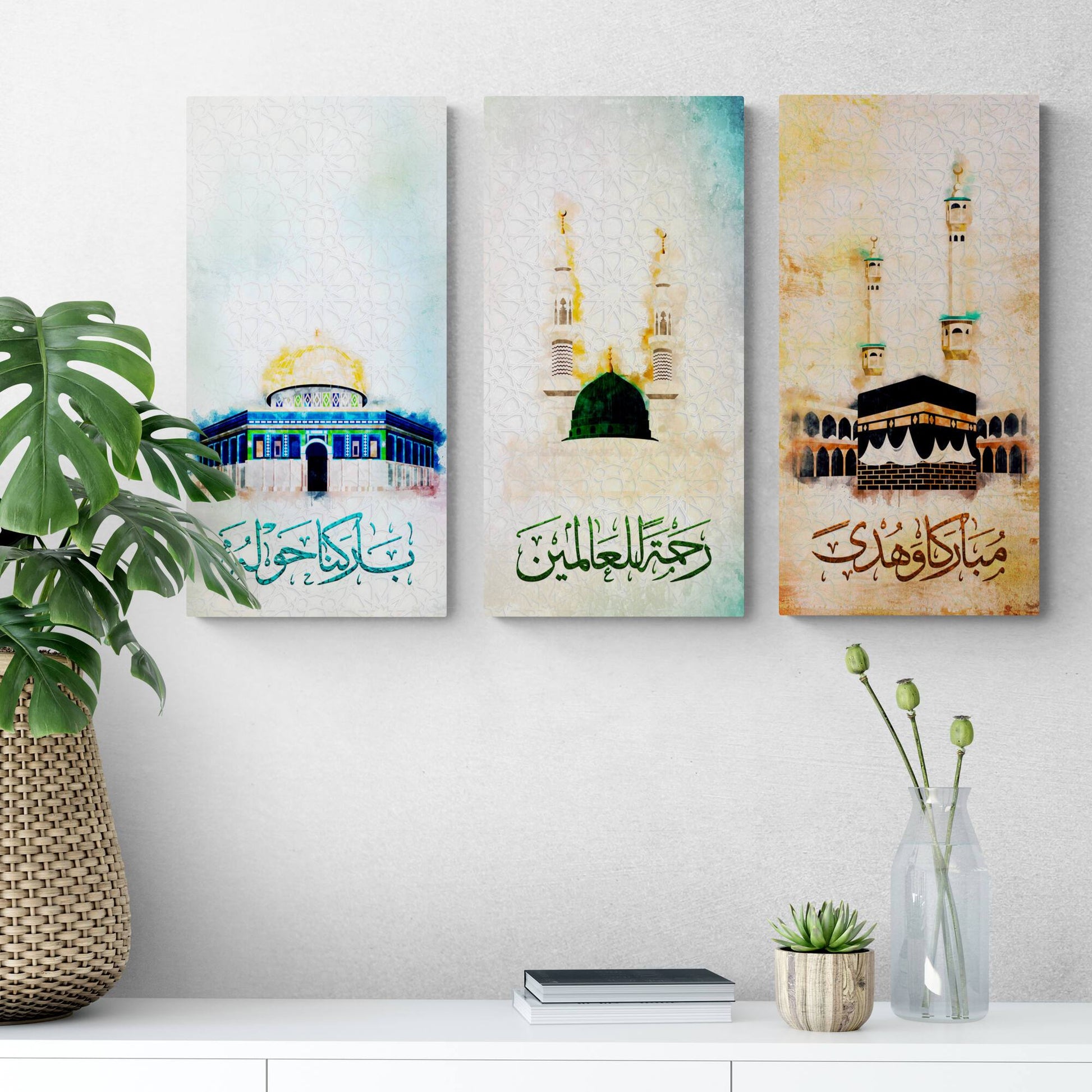 Kaaba-Nabawi-Aqsa-Islamic Wall Art-Thuluth-Giclée Fine Art Print - Arab Canvas