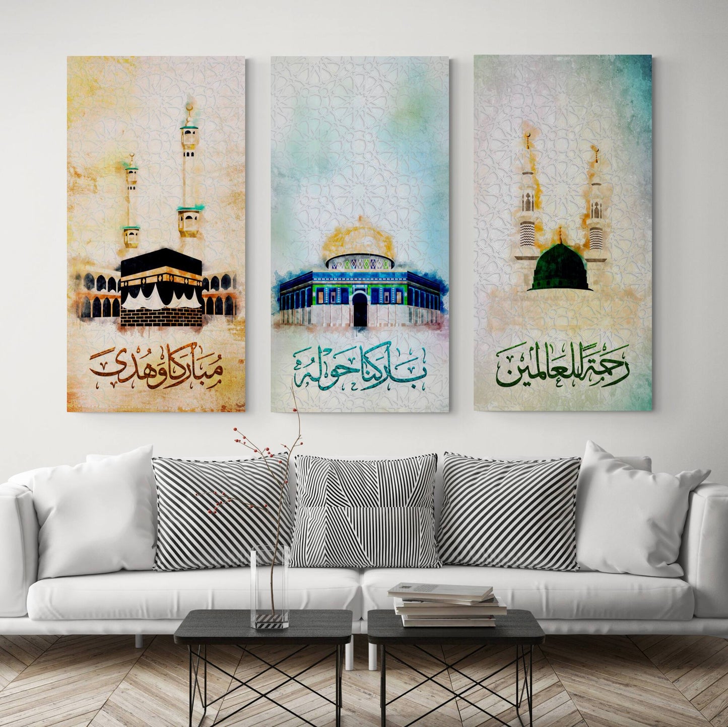 Kaaba-Nabawi-Aqsa-Islamic Wall Art-Thuluth-Giclée Fine Art Print - Arab Canvas