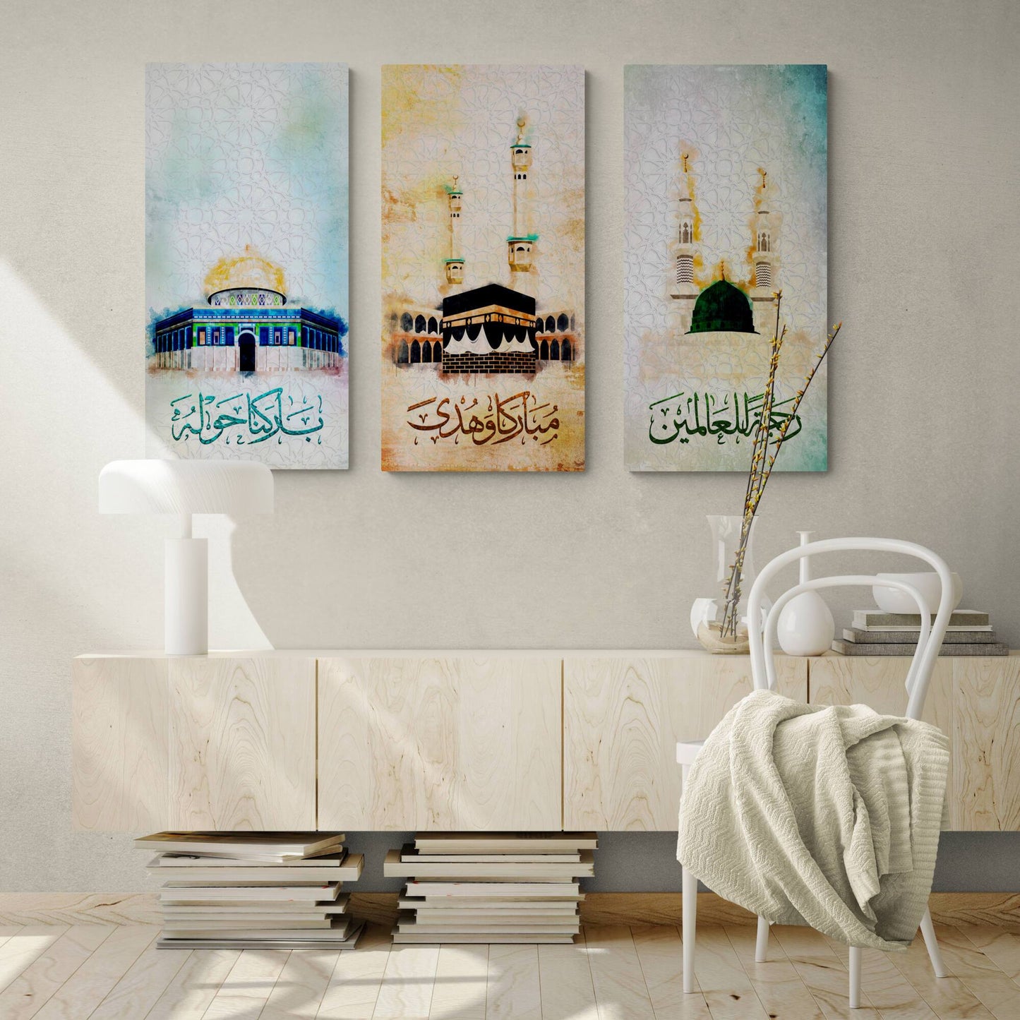 Kaaba-Nabawi-Aqsa-Islamic Wall Art-Thuluth-Giclée Fine Art Print - Arab Canvas