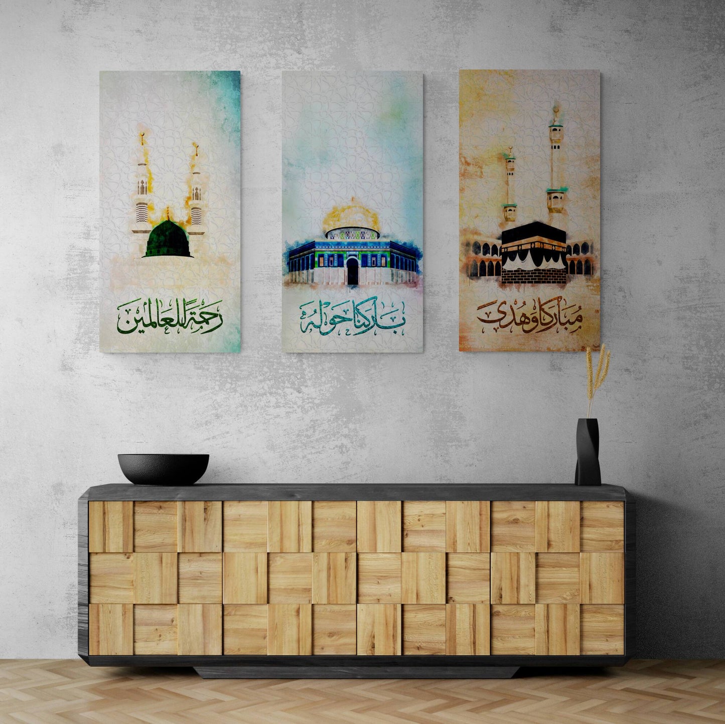 Kaaba-Nabawi-Aqsa-Islamic Wall Art-Thuluth-Giclée Fine Art Print - Arab Canvas