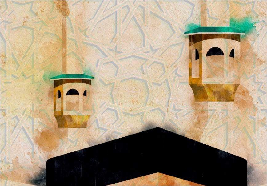 Kaaba-Nabawi-Aqsa-Islamic Wall Art-Thuluth-Giclée Fine Art Print - arabcanvasstore